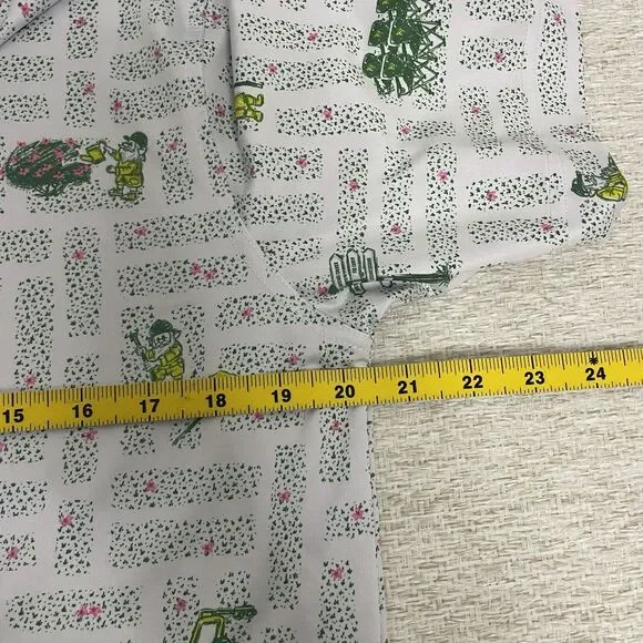 Waggle Mens M Polo Shirt White Green Gnome Lawnmower Print Golf Performance - Picture 6 of 7